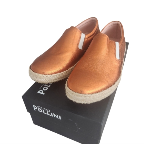 NWT Studio Pollini Espadrilles Metallic Orange Leather - Picture 6 of 12